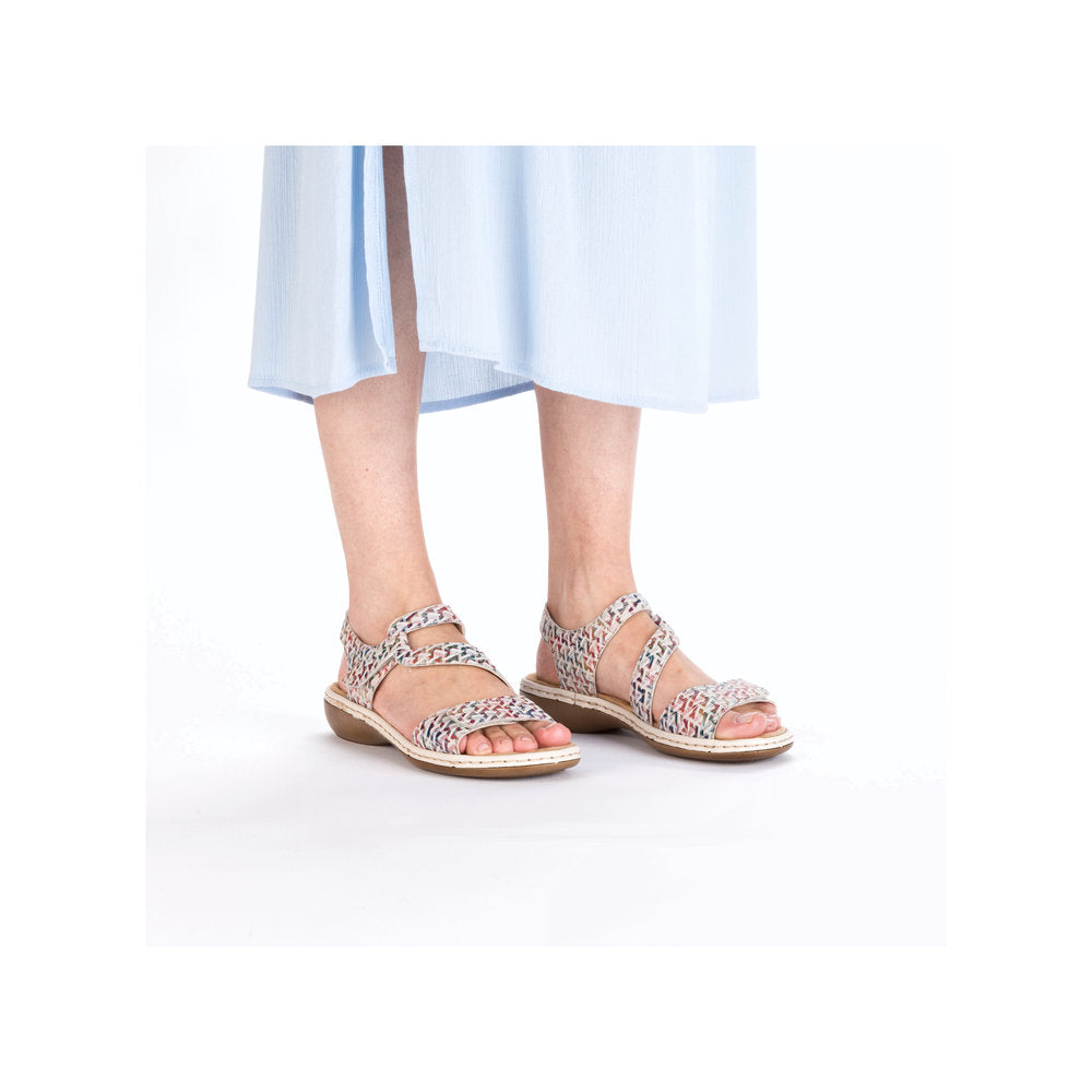 Rieker 659C7 Taupe Mult, Low heel & Velcro Straps