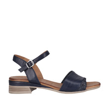 Load image into Gallery viewer, Cabello Aven Navy &amp; Tan, Low Heel, Padded Innersole &amp; Elastic Buckle Ankle Strap
