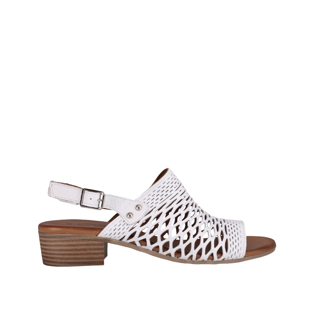 Cabello Alaca White & Tan, Back Strap & Low Heel