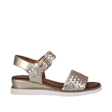 Load image into Gallery viewer, Cabello Amine Gold &amp; Tan, Wedge Heel, Padded Innersole 7 Buckle Strap
