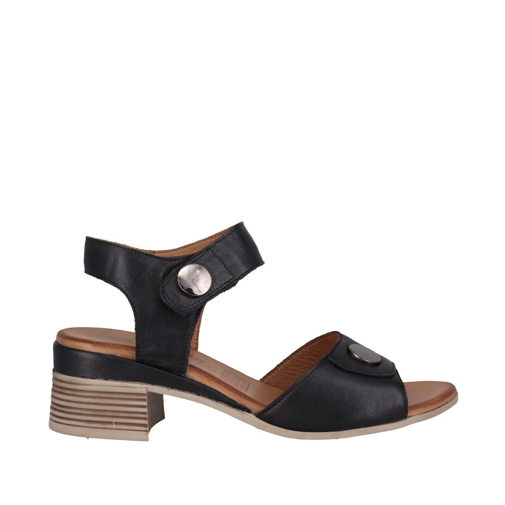 Cabello Annika Black & Tan, Low Heel, Double Velcro Straps & Padded Innersole
