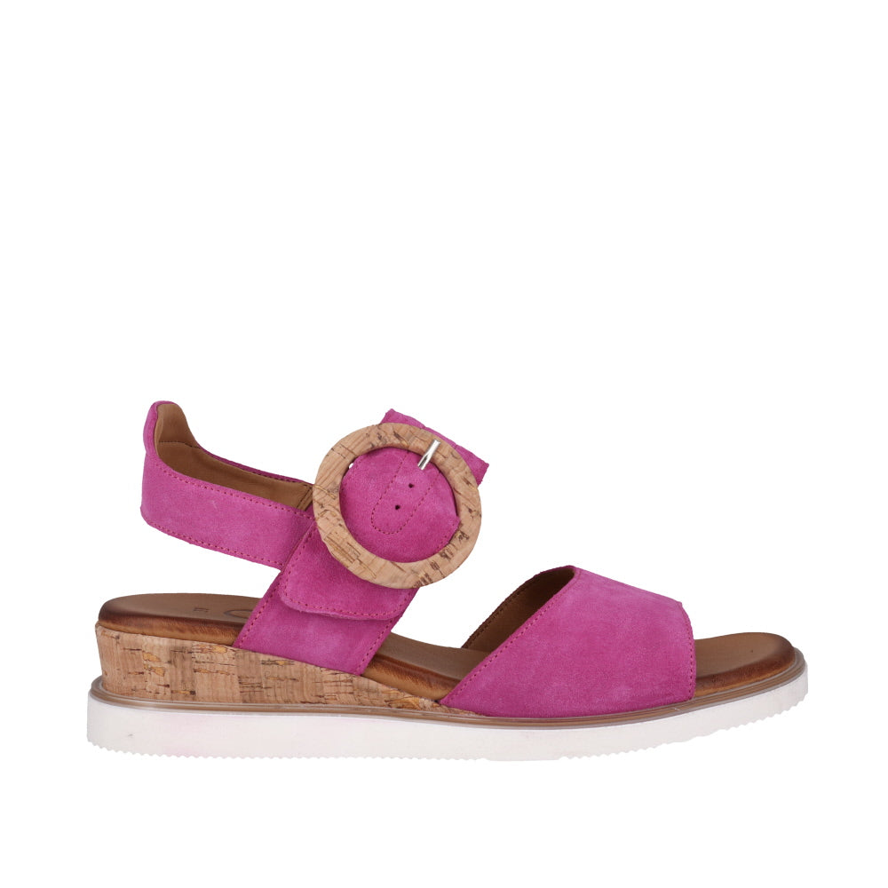 Cabello Aspen Fuchsia & Taupe, Wedge Heel, Velcro Strap & Padded Innersole