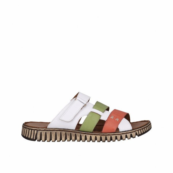 Cabello Azra White Multi & Black, Slide, Padded Innersole, Velcro Strap