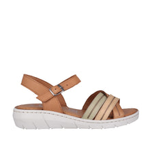 Load image into Gallery viewer, Cabello Baily Blue multi &amp; Tan Multi, Padded Innersole Wedge Heel &amp; Buckle Ankle Strap
