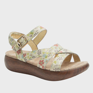 Alegria Bianca Floral & Tan, Wedge Heel Sculptured Arch Support & Velcro Strap
