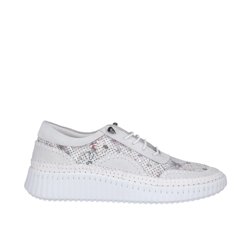 Cabello Boost, White Print, Orthotic Friendly, Removable Innersole, Raise Heel, Lace & Slip On
