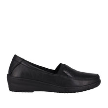 Load image into Gallery viewer, Cabello Cp149 Black with Patent Tab front, removable Innersole, &amp; Orthotic Friendly &amp; Wedge Heel

