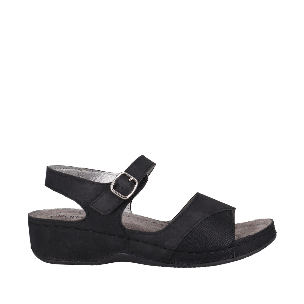 Carla Verde CV765 Beige & Black, Synthetic Upper, Leather Innersole, Wedge Heel & Velcro Strap