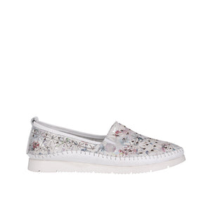 Cabello Clear Tan & White Print, Orthotic Friendly, Removable Innersole & Side Gussets For Easy Slip On