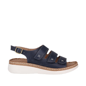 Cabello Coast Taupe & Navy, Wedge heel, Padded Innersole & 3 Adjustable Straps