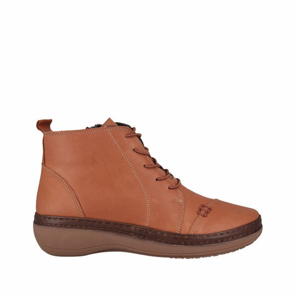 Cabello Corinne Tan & Black, Orthotic Friendly, Removable Innersole, Lace & Zip