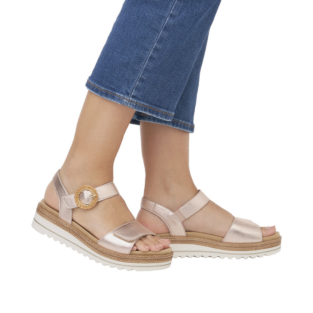 Rieker DOQ52 Rose Gold, Wedge heel, Padded Innersole & Velcro Strap