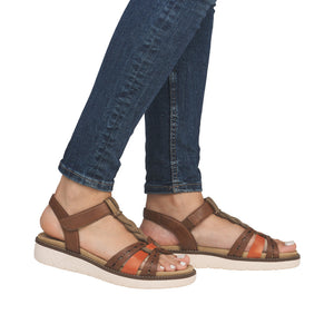 RemonteD 2044Taupe Multi & Tan Multi, Low Heel, Padded Innersole & Velcro Strap