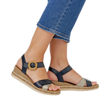 Load image into Gallery viewer, Remonte D3067 Tan &amp; Black, Wedge Heel &amp; Velcro Strap
