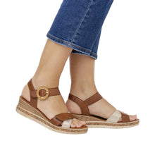 Load image into Gallery viewer, Remonte D3067 Tan &amp; Black, Wedge Heel &amp; Velcro Strap
