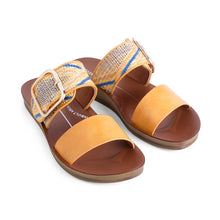 Load image into Gallery viewer, LosCabos Doti Yellow Multi &amp; Taupe Multi, Slide &amp; Buckle Adjustmenty
