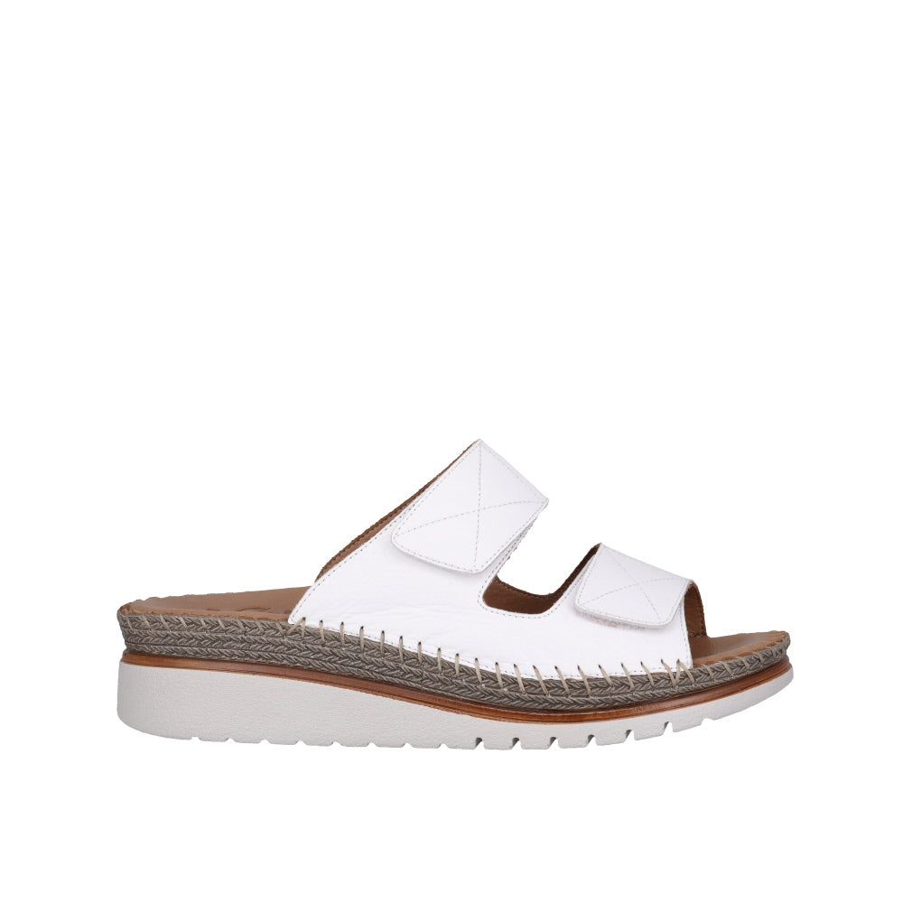 Cabello Dual White & Black, Wedge Heel, Adjustable Velcro Straps & Contoured Arch Support On Innersole