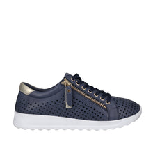 Load image into Gallery viewer, Cabello EG256 Navy &amp; White, Orthotic Friendly, Removable Innersole, Zip &amp; lace
