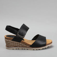 Load image into Gallery viewer, Le Sansa Evita Tan &amp; Black, Wedge Heel &amp; Velcro Strap
