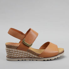 Load image into Gallery viewer, Le Sansa Evita Tan &amp; Black, Wedge Heel &amp; Velcro Strap
