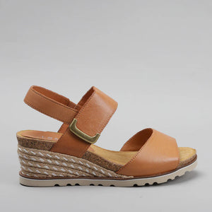 Le Sansa Evita Tan & Black, Wedge Heel & Velcro Strap