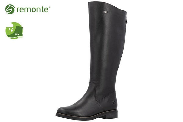 Remonte D831 Black, Long Boot, Wider Leg & Expanding Gusset at the Back