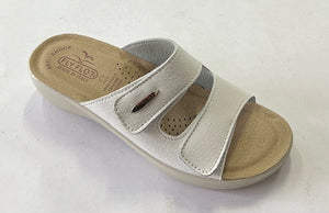 Fly Flot Slide Beige & White Arch Support & Velcro Adjustable Straps