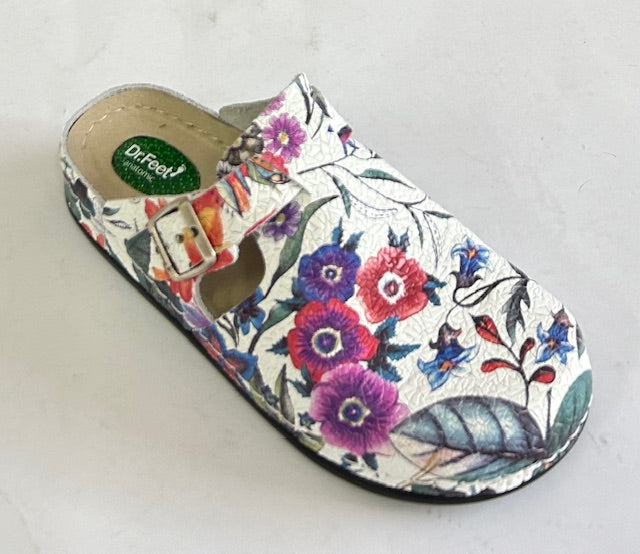 Dr Feet Halley White Floral, Padded Innersole & Sculptured Arch Support