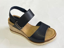 Load image into Gallery viewer, Le Sansa Evita Navy &amp; Taupe, Wedge Heel, Velcro Strap &amp; Padded Innersole
