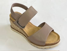 Load image into Gallery viewer, Le Sansa Evita Navy &amp; Taupe, Wedge Heel, Velcro Strap &amp; Padded Innersole
