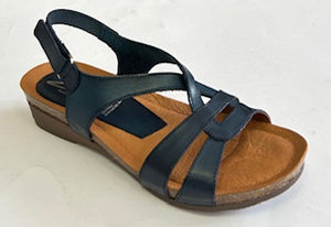 Zeta Often Tan & Navy, Wedge heel, Velcro Strap & Padded Innersole