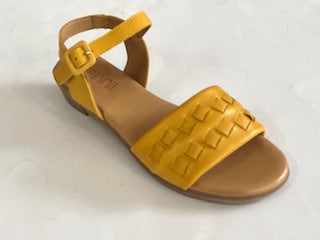 Bonni Aileen, Mustard & Navy, Low heel, Wedge Heel, Padded Innersole & Buckle Strap