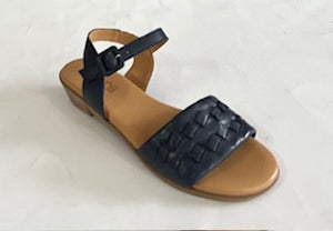 Bonni Aileen, Mustard & Navy, Low heel, Wedge Heel, Padded Innersole & Buckle Strap