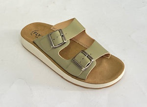 Fly Flot 77G64 White & Green, Slide, Adjustable Buckles Sculptured Arch Support & Comfy Innersole