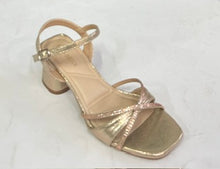 Load image into Gallery viewer, Clarice Stripes Silver Shimmer &amp; Gold Shimmer, Heel, Ankle Strap, Padded Innersole &amp; Diamontes
