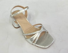 Load image into Gallery viewer, Clarice Stripes Silver Shimmer &amp; Gold Shimmer, Heel, Ankle Strap, Padded Innersole &amp; Diamontes
