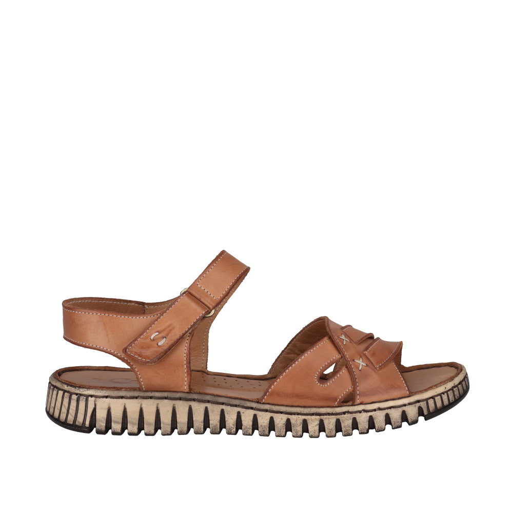 Cabello Meltem Tan & Black, Low Heel & Velcro Strap