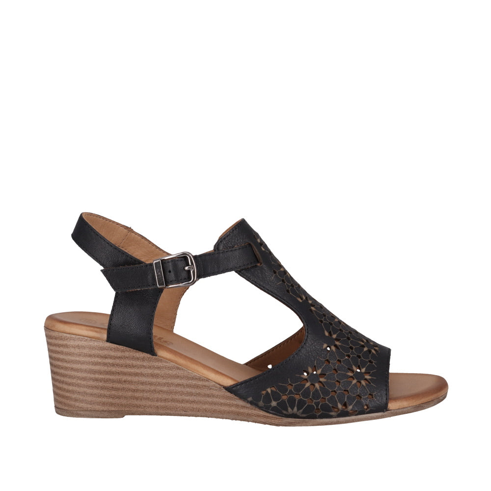 Cabello Princeton Black & Tan, Wedge Heel, Buckle & Padded Innersole