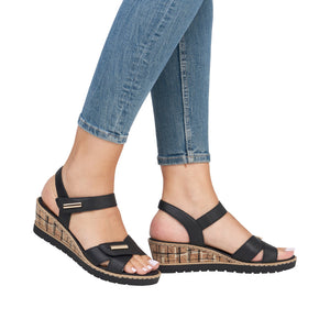 Remonte R6266 Black, Wedge Heel & Dual Velcro Straps