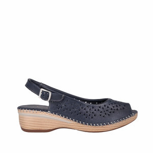 Cabello Remedy Tan & Navy, Wedge Heel, Padded Innersole, Sling Back