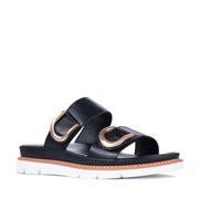 Load image into Gallery viewer, Los Cabos San Slide Beige &amp; Black, Double Velcro Straps, Sculptured Arch Support &amp; Padded Innersole
