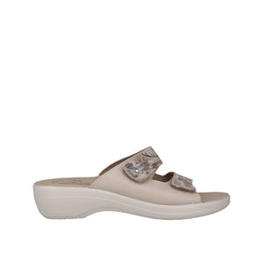 Fly Flot Slide Beige & White Arch Support & Velcro Adjustable Straps