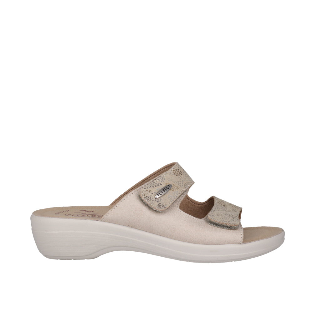 Fly Flot T5 B18 ZE Beige & White, Slide Comfort Arch support, Adjustable Velcro Straps