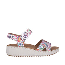 Load image into Gallery viewer, Cabello Tina Floral Print &amp; Gold, Wedge Heel, Sculptured Arch &amp; Double Velcro Straps
