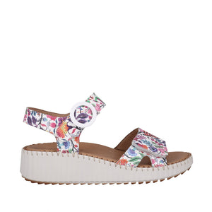 Cabello Tina Floral Print & Gold, Wedge Heel, Sculptured Arch & Double Velcro Straps