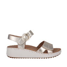 Load image into Gallery viewer, Cabello Tina Floral Print &amp; Gold, Wedge Heel, Sculptured Arch &amp; Double Velcro Straps
