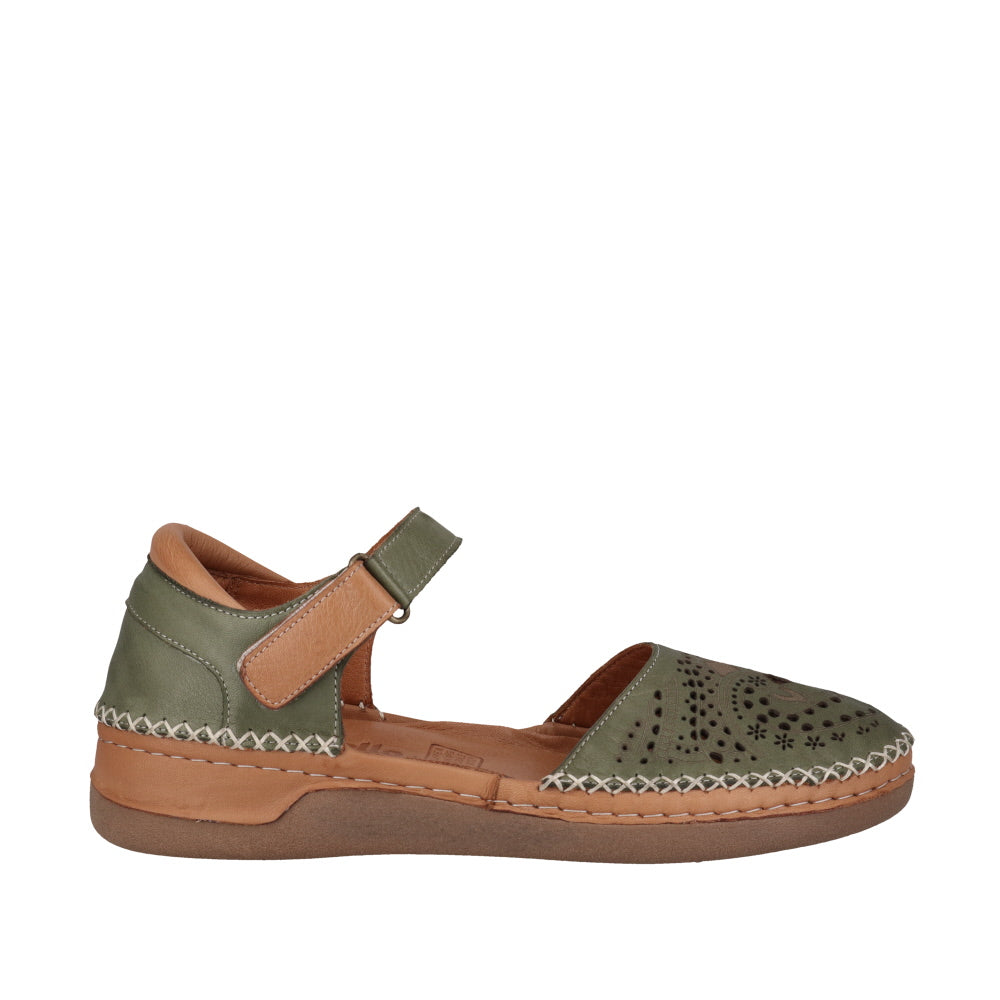 Cabello Wynn Olive & Tan, Heel In, Toe In & Low Heel