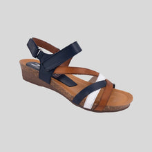 Load image into Gallery viewer, Zeta Ocean Navy Multi &amp; White Multi, Wedge heel 7 Velcro Straps
